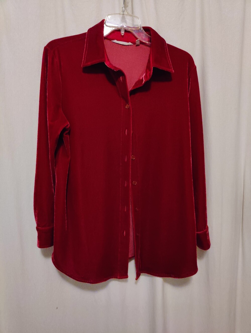 Soft Surroundings Velvet Boyfriend Tunic Shirt in Garnet, Size PM